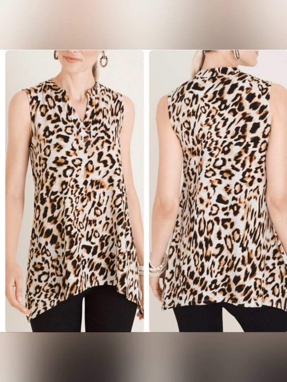 Chicos Leopard Animal Print Tank Top Size 4 (2XL) Sharkbite Hem Plus Business
